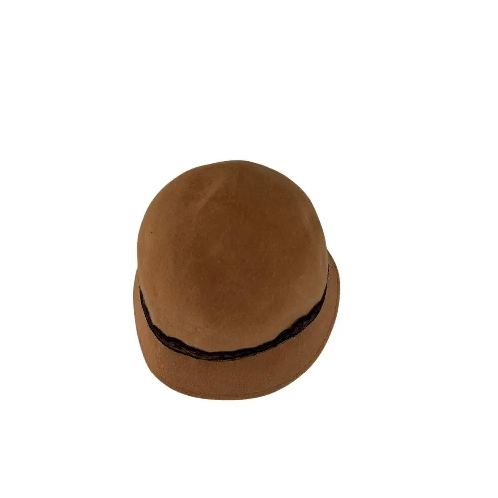 Womens Wool Cloche Hat Brown Lace Trim Vintage 1920s Boho Fall Winter Fedora
